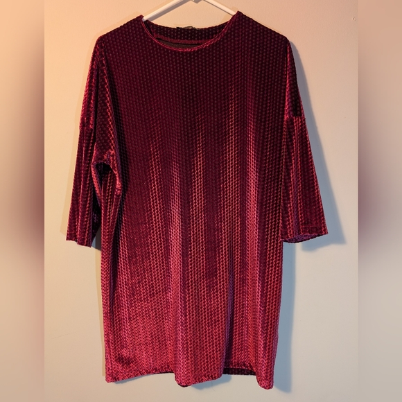 ZARA Burgundy Velvet Tunic Top S Womens - Picture 2 of 6
